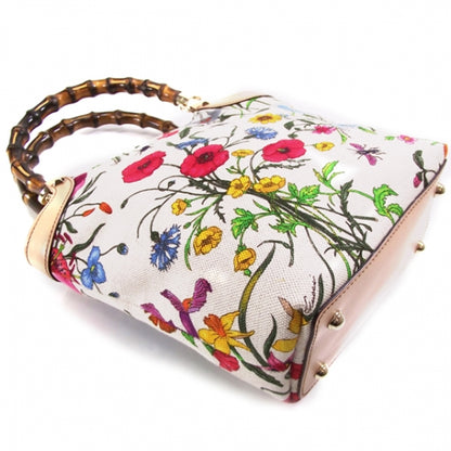 Gucci Canvas Bamboo Flower Garden Tote White 5 of 10