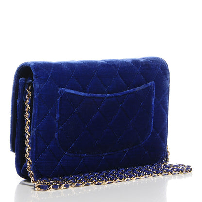 Chanel Velvet Quilted Wallet On Chain WOC Blue 3 of 9