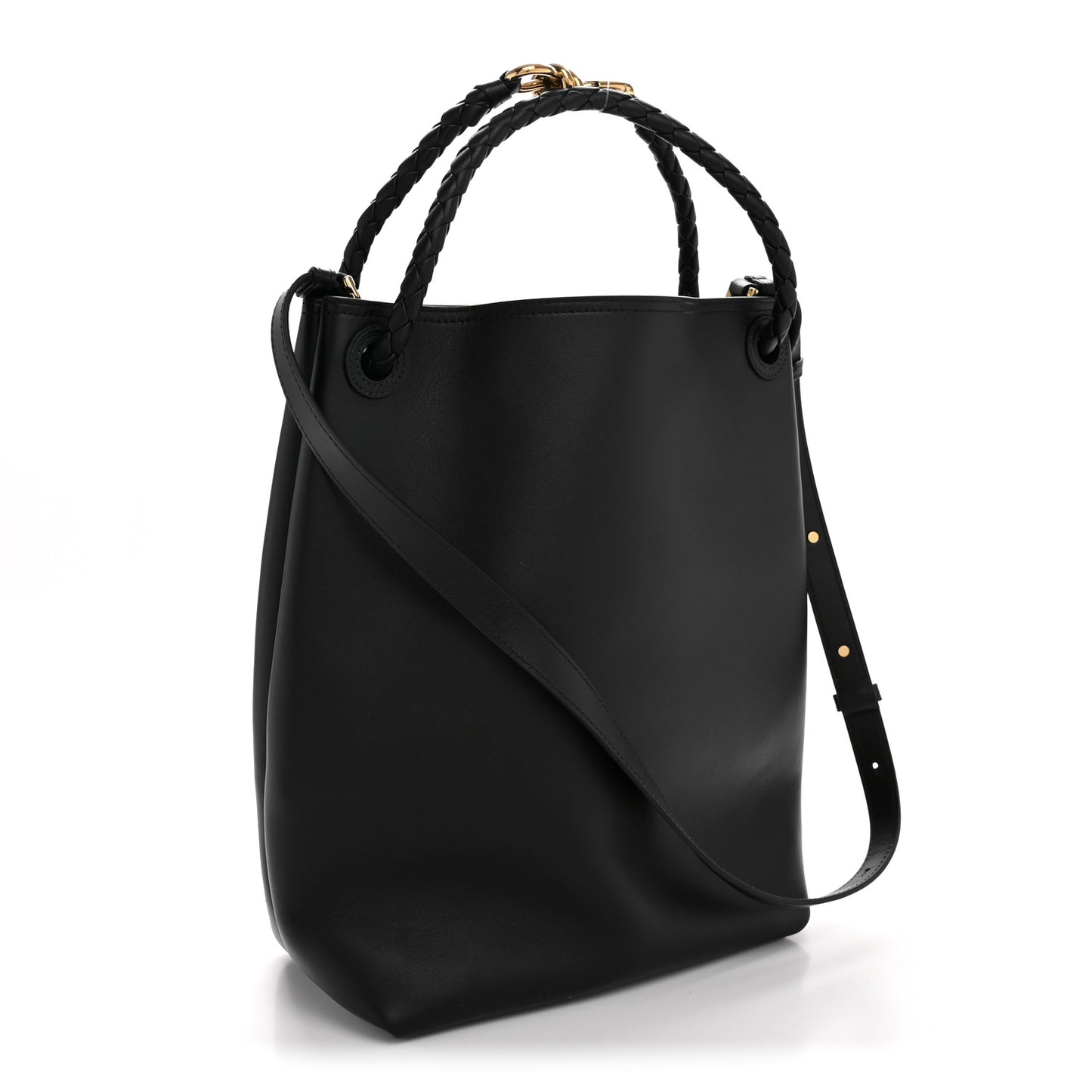 Silky Calfskin Small Andiamo Bucket Bag Black