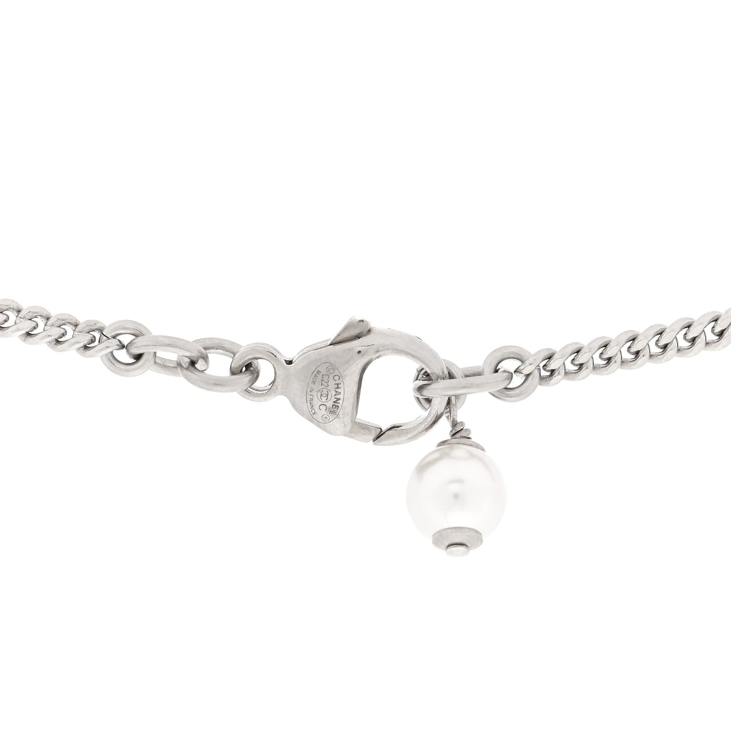 Pearl Crystal CC Pendant Necklace Silver