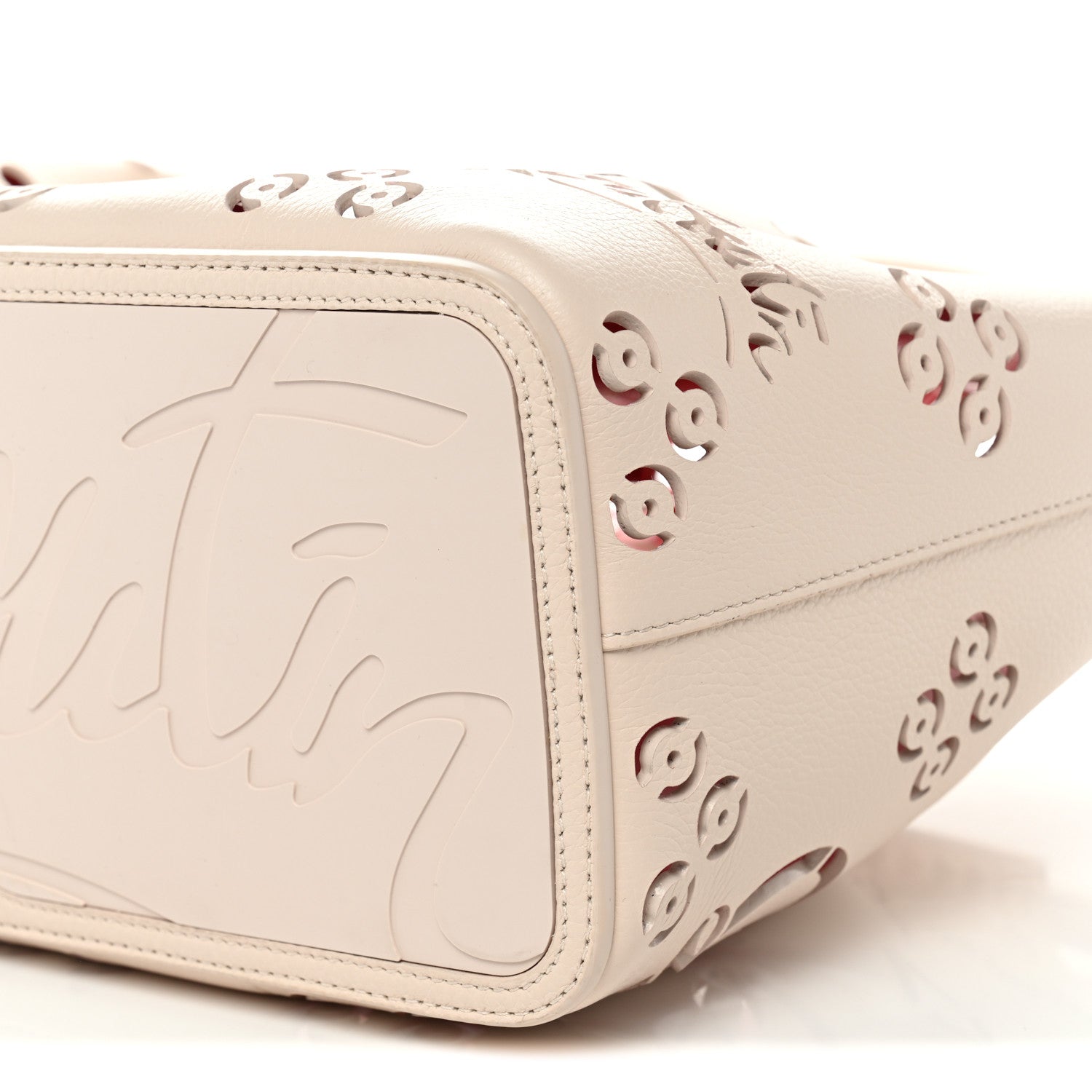 Christian Louboutin Calfskin Perforated Loubinthesky Spikes Large Cabarock Tote Leche 9 of 13