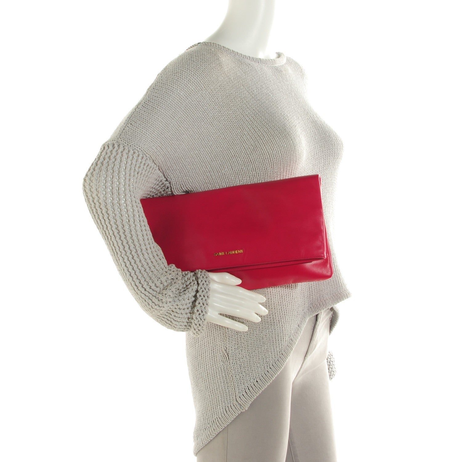 Saint Laurent Smooth Calfskin Letters Fold-Over Clutch Fuchsia 2 of 8