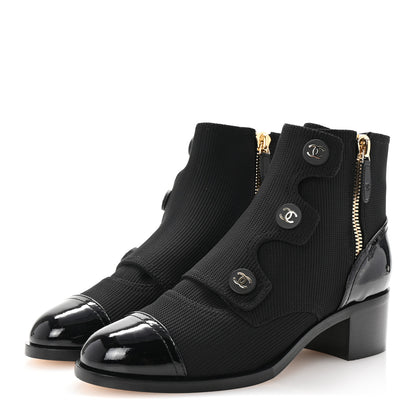 Chanel Knit Patent Calfskin Cap Toe Short Boots 38 Black 4 of 9
