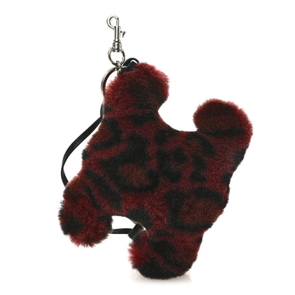 Celine Fur Leopard Print Triomphe Bag Charm Burgundy 1 of 3