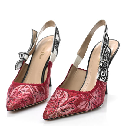 Christian Dior Brocade Lurex Ribbon Embroidered J'Adior Slingback 100mm Pumps 39.5 Cherry 4 of 9