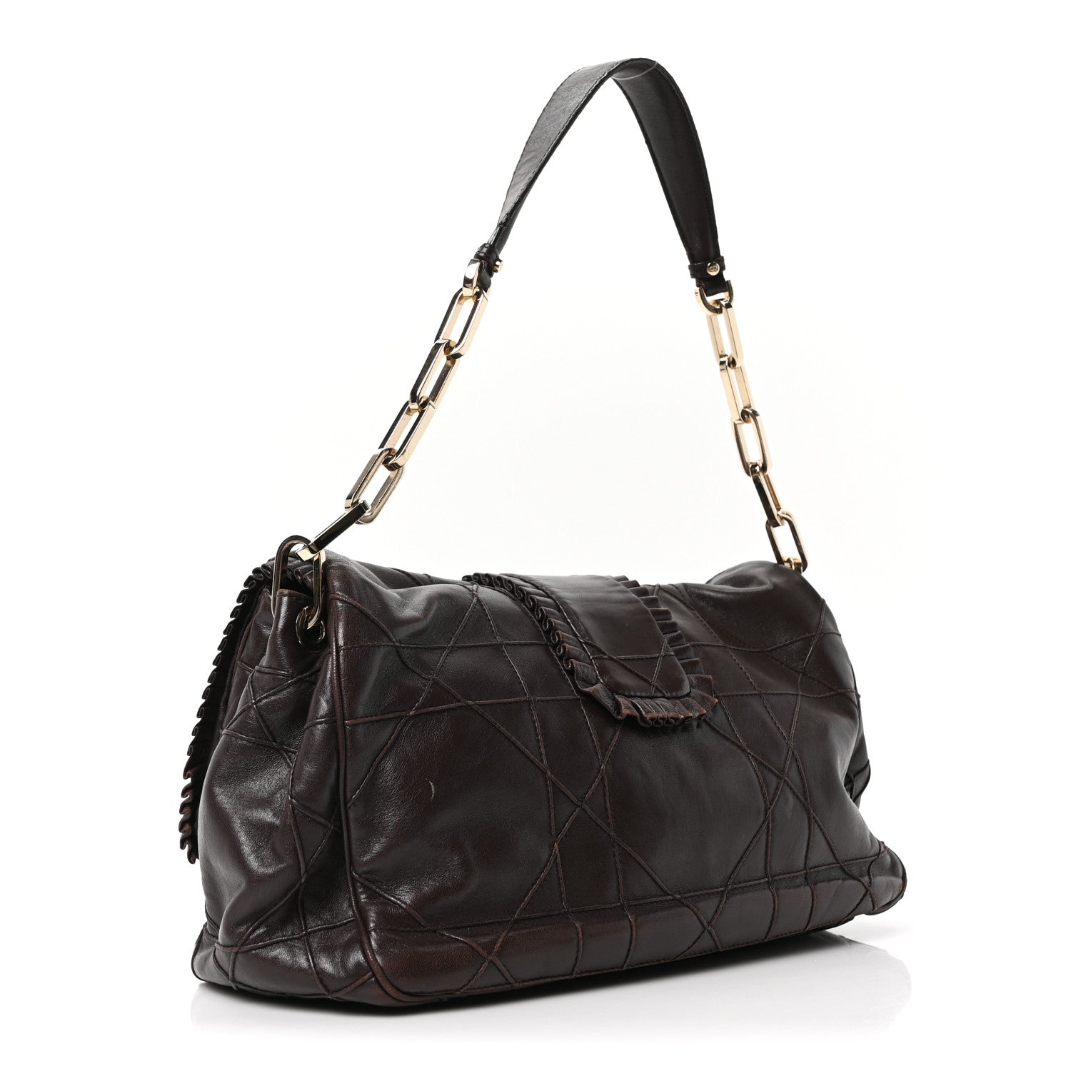 Christian Dior Lambskin Cannage Ruffle New Lock Flap Dark Brown 3 of 10