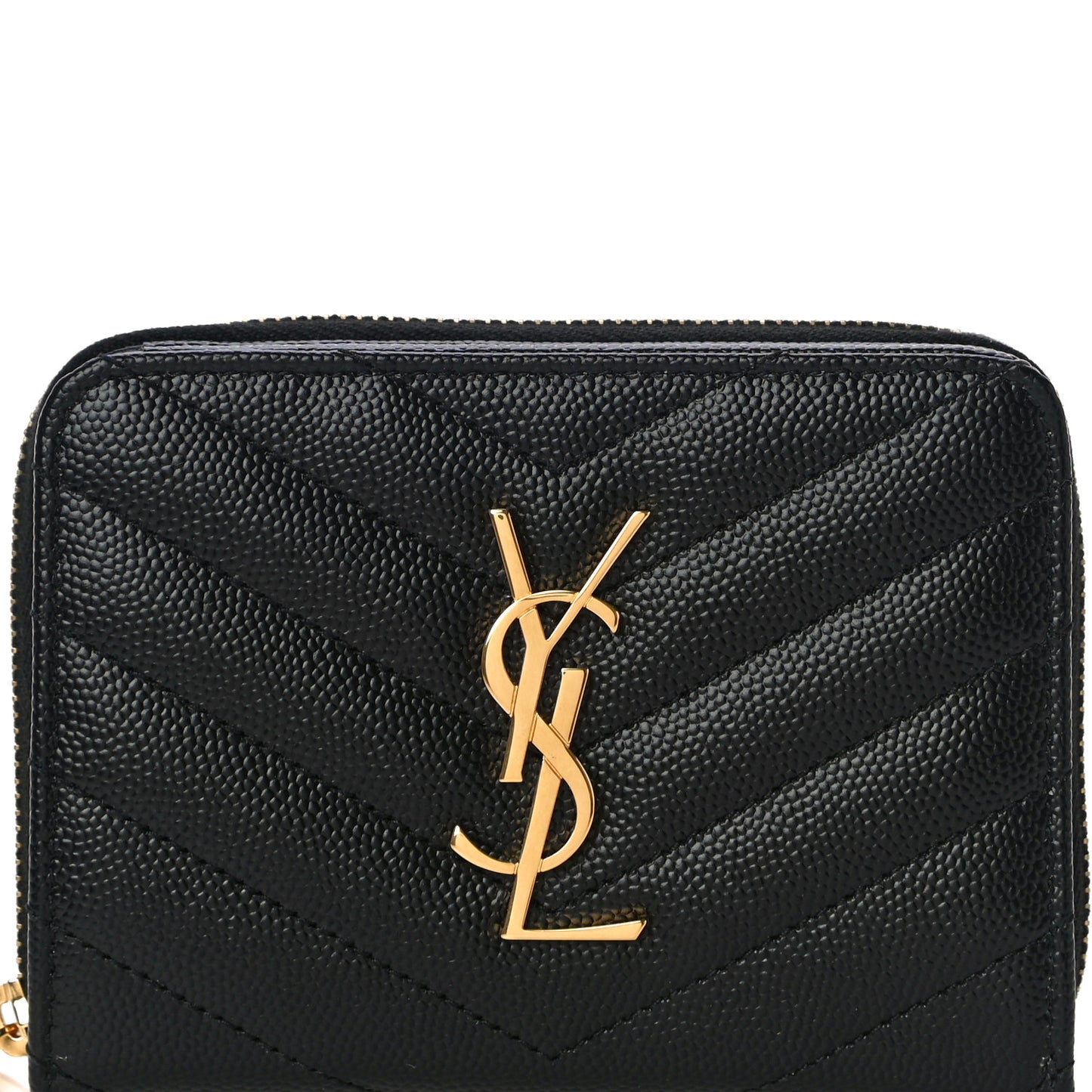 Grain De Poudre Matelasse Chevron Monogram Compact Zip Around Wallet Black