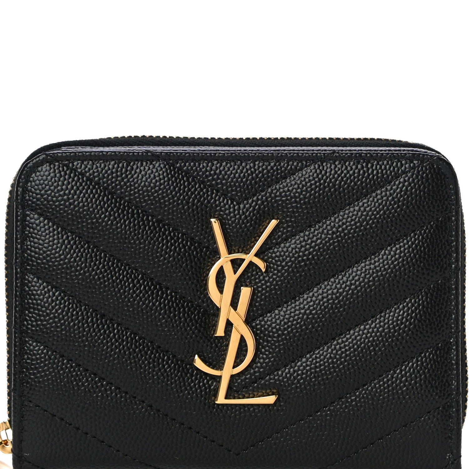 Saint Laurent Grain De Poudre Matelasse Chevron Monogram Compact Zip Around Wallet Black 8 of 11