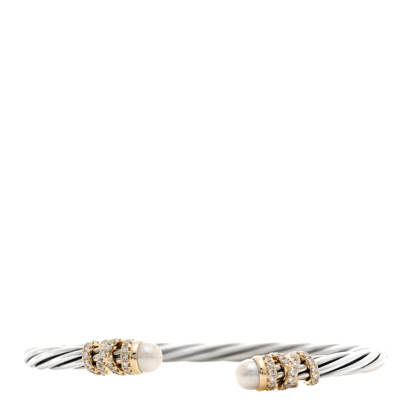 Sterling Silver 18K Yellow Gold Diamond Pearl 4mm Helena Cuff Bracelet