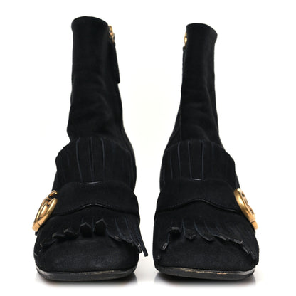 Gucci Kid Scamosciato GG Marmont Fringe 75mm Ankle Boots 38 Black 3 of 9