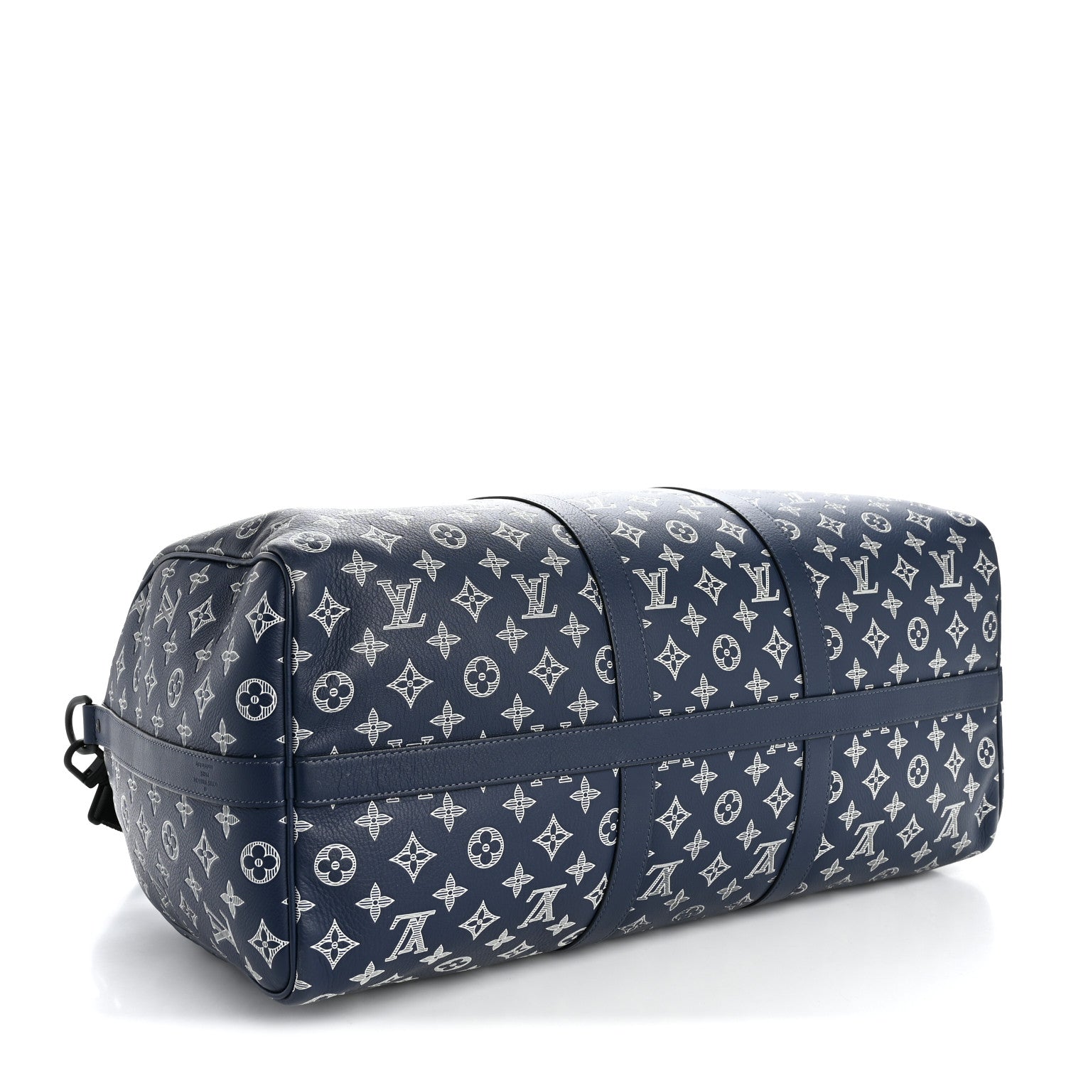 Louis Vuitton Calfskin Shadow Monogram Keepall Bandouliere 50 Ink Blue White 3 of 8