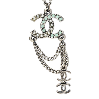 Chanel Ruthenium Pearl Chain CC Drop Necklace Silver 4 of 6