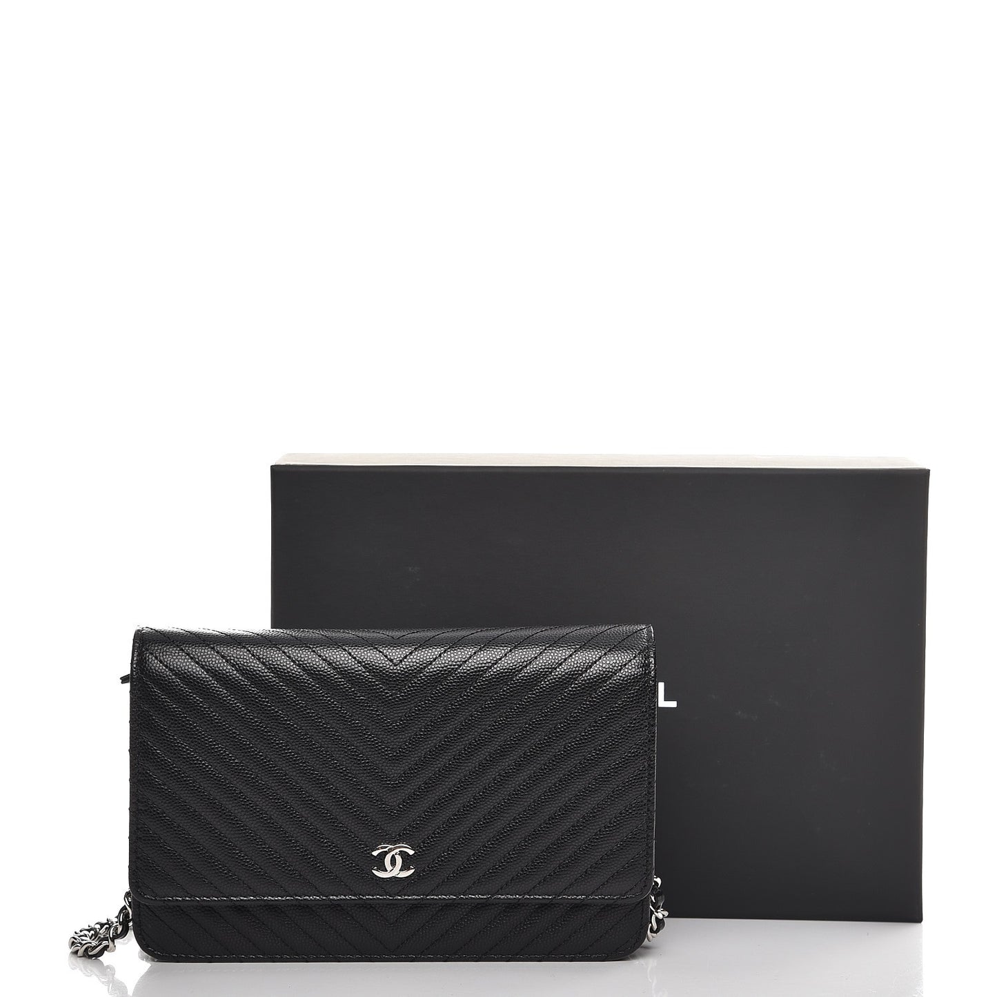 Caviar Chevron Quilted Wallet On Chain WOC Black