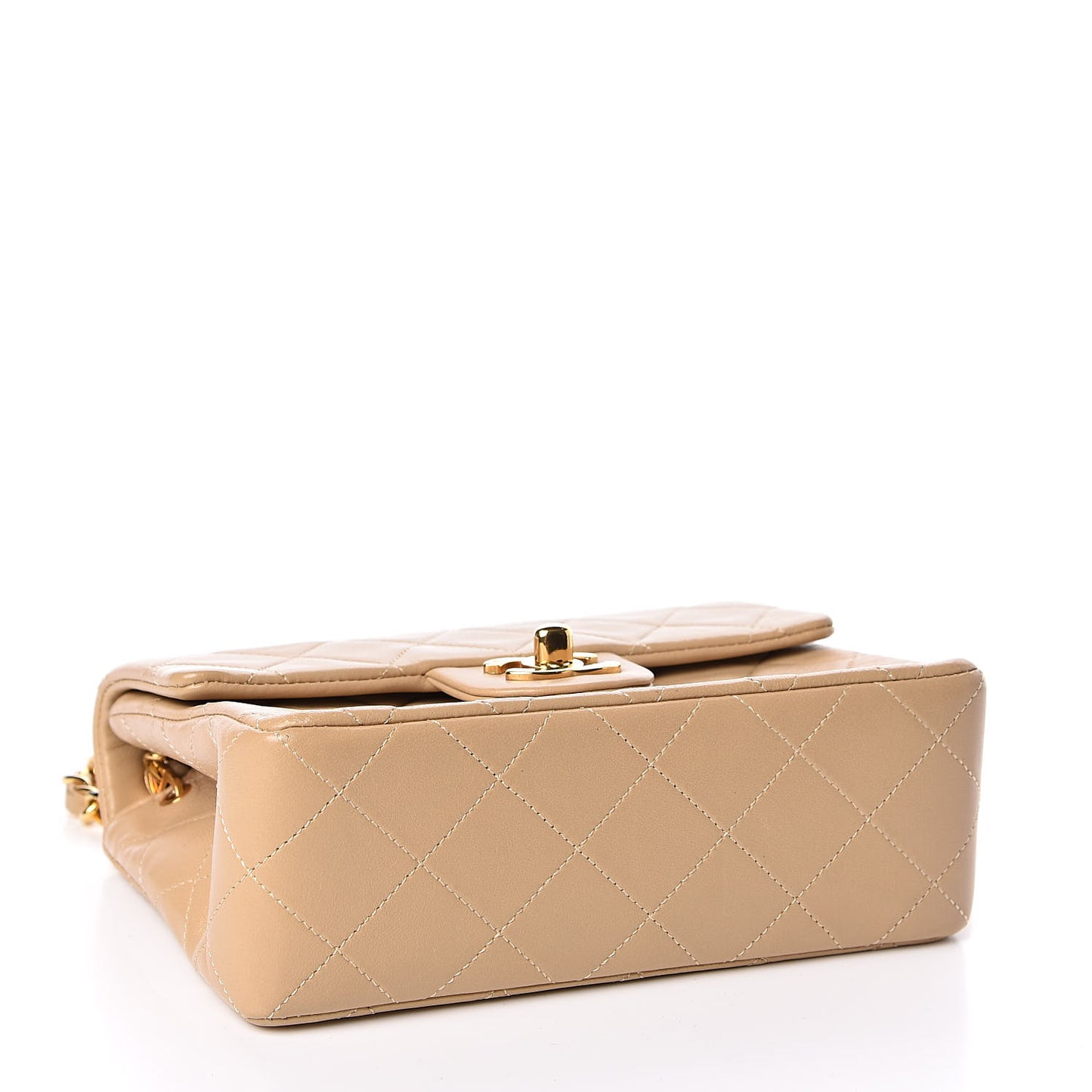 Lambskin Quilted Mini Square Flap Beige