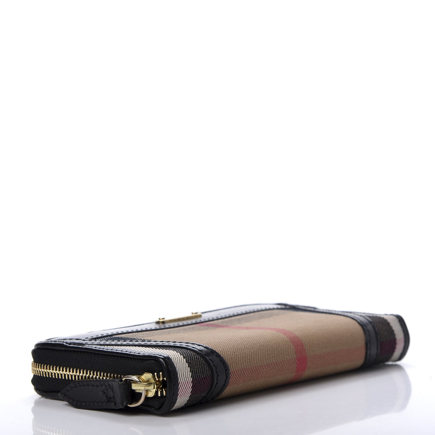 House Check Bridle Calfskin Ziggy Zip Around Wallet Black