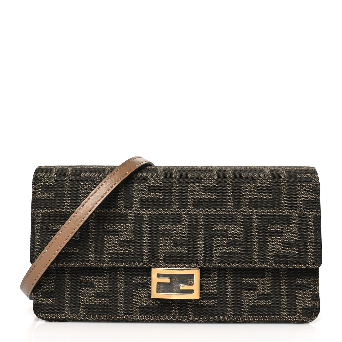 Fabric Jacquard FF 1974 Wallet On Chain Tobacco Moro