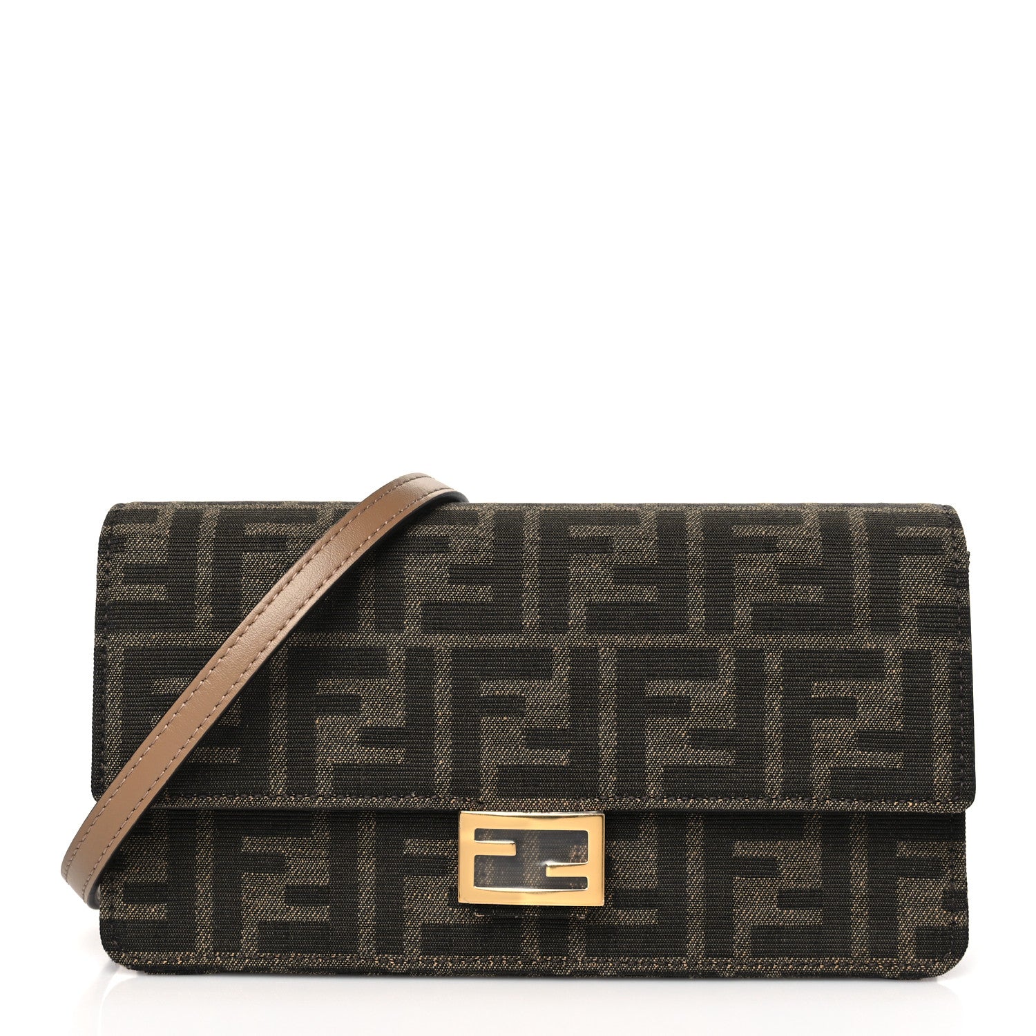 Fendi Fabric Jacquard FF 1974 Wallet On Chain Tobacco Moro 1 of 8