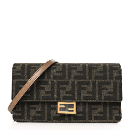 Fendi Fabric Jacquard FF 1974 Wallet On Chain Tobacco Moro 1 of 8