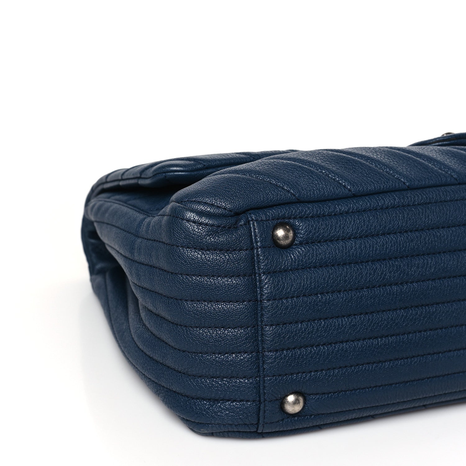 Chanel Calfskin Chevron Quilted XXL Travel Flap Bag Blue 8 of 9