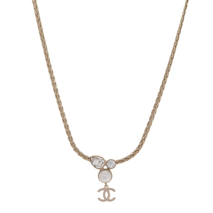 Chanel Pearl Crystal CC Teardrop Braided Necklace Gold 1 of 6