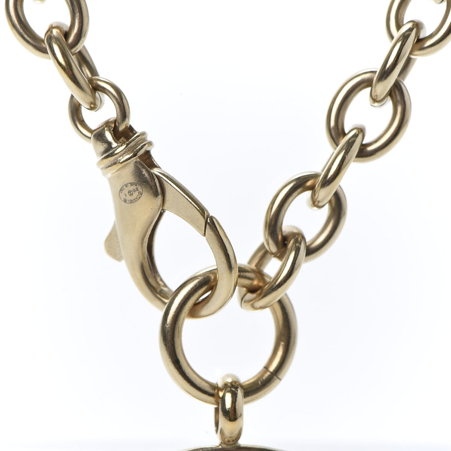 Quilted CC Pendant Chain Necklace Light Gold