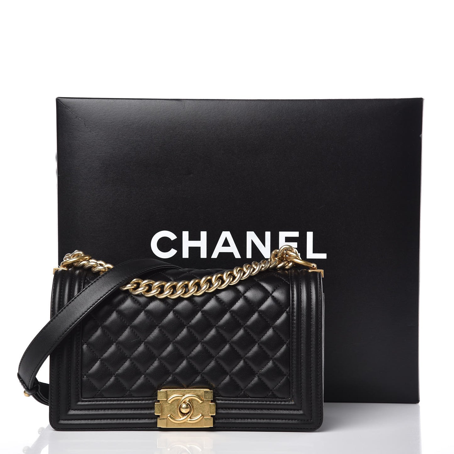 Lambskin Quilted Medium Boy Flap Black