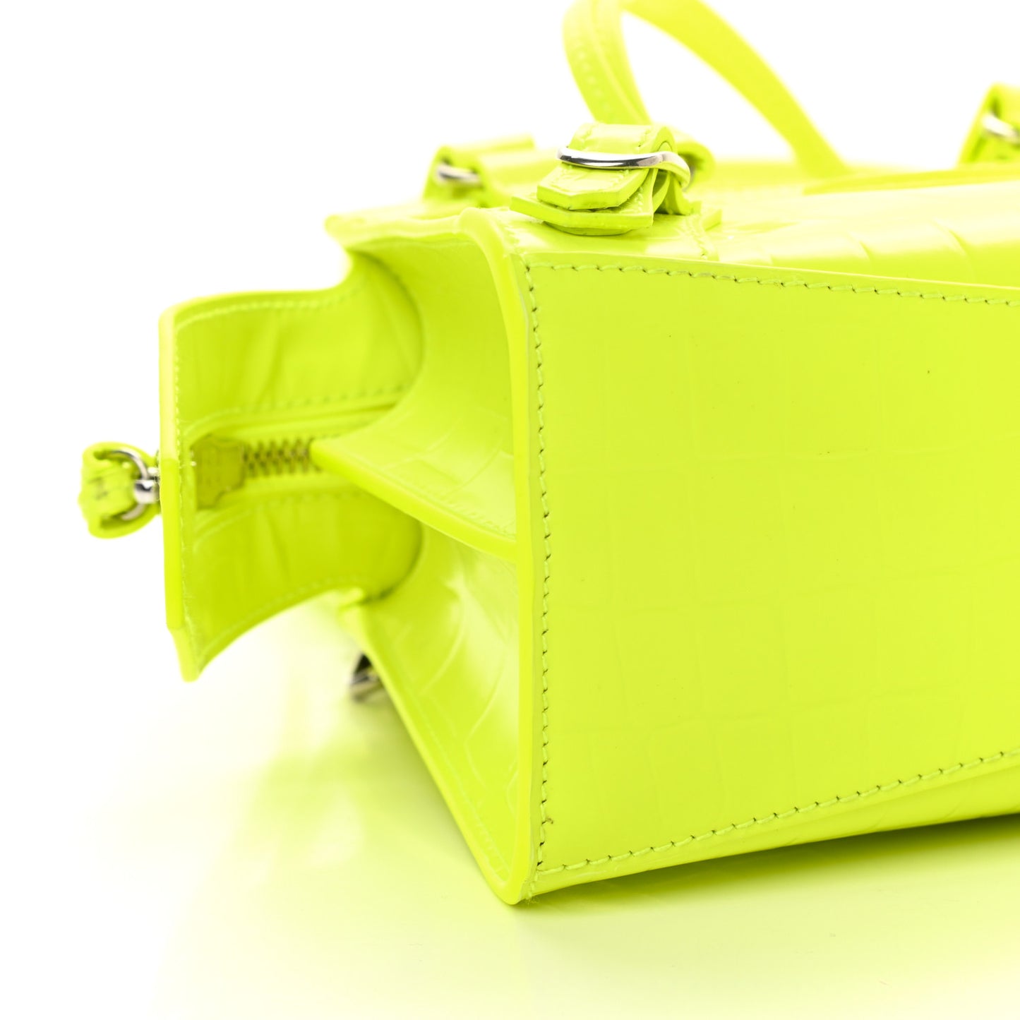 Semi Shiny Calfskin Crocodile Embossed Neo Classic Silver Hardware Mini City Fluo Yellow