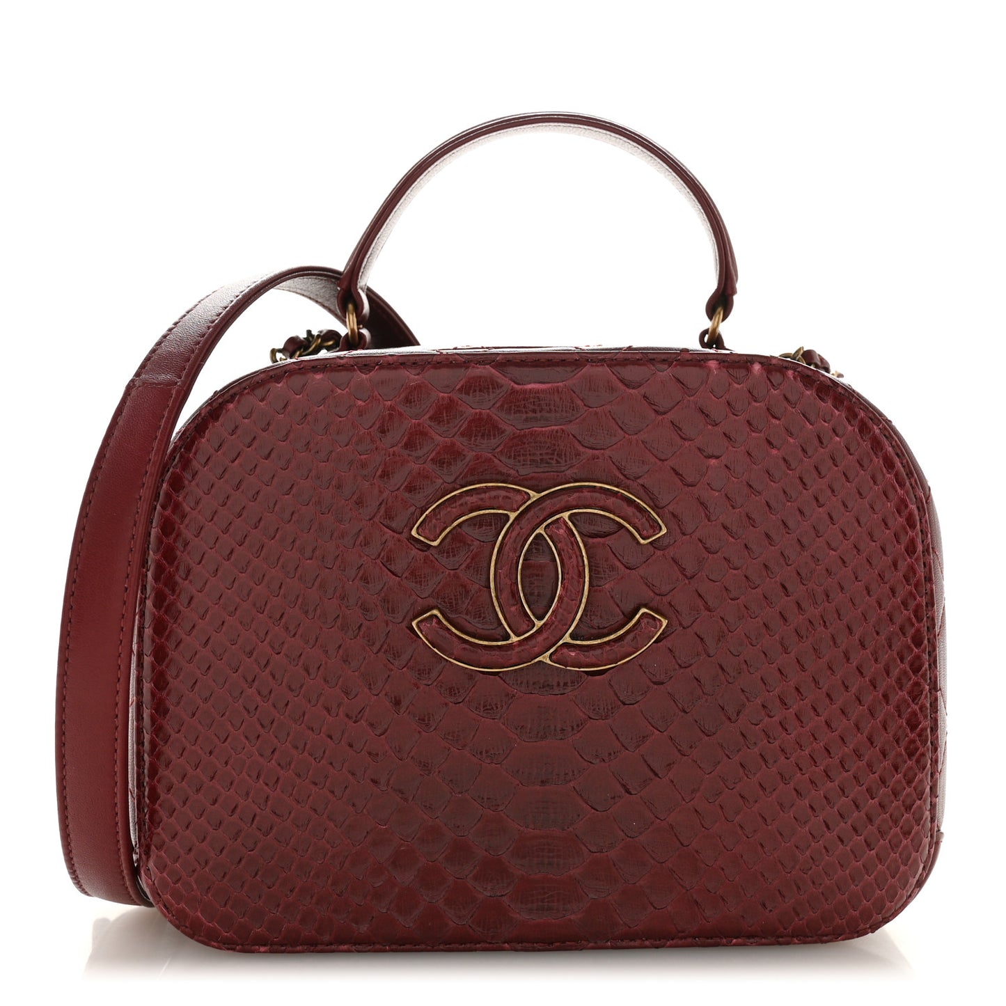 Snakeskin Calfskin Quilted Small Coco Curve Vanity Burgundy
