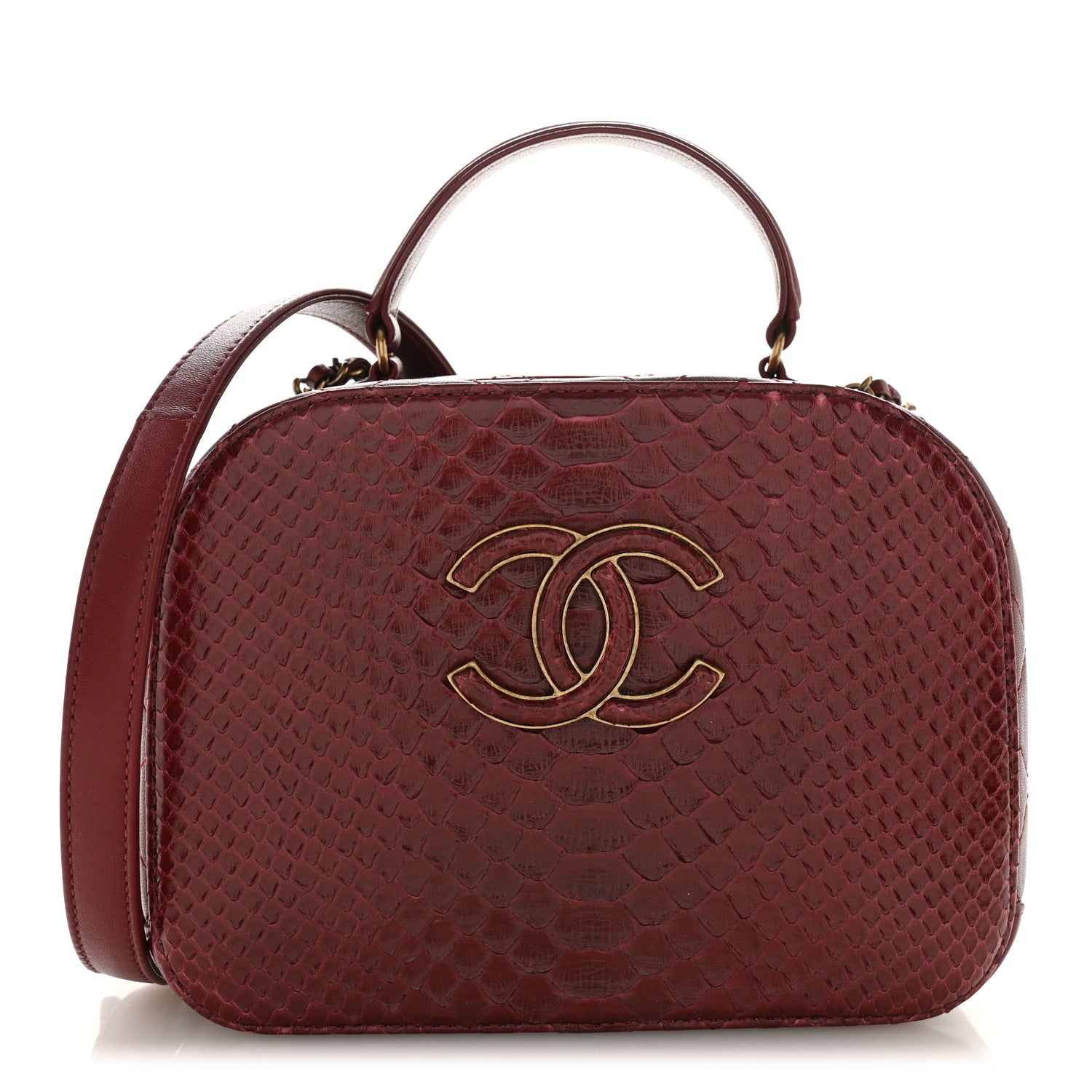 Chanel Snakeskin Calfskin Quilted Small Coco Curve Vanity Burgundy 1 of 14