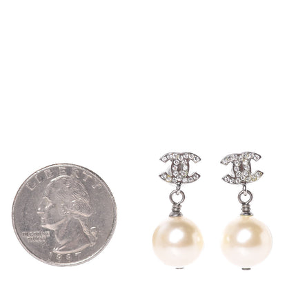 Chanel Crystal Pearl CC Drop Earrings Silver 2 of 4