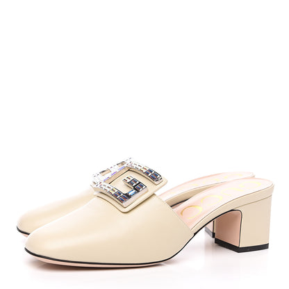 Gucci Malaga Kid Crystal Square G Madelyn Mules 37.5 Vintage White 3 of 11