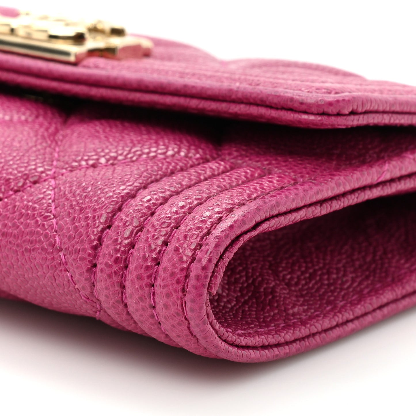 Caviar Quilted Boy Card Holder Wallet Fuchsia