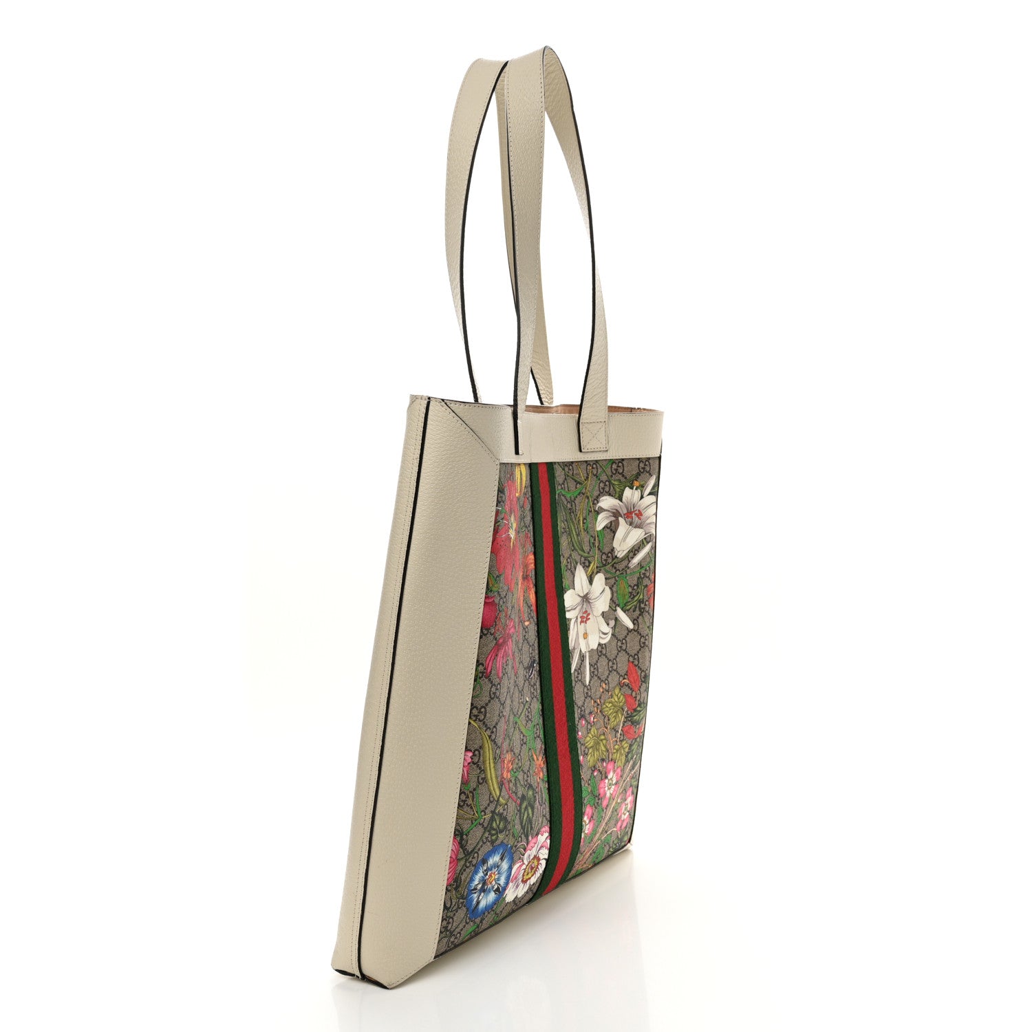 Gucci GG Supreme Monogram Flora Web Ophidia Vertical Shopping Tote White 4 of 18