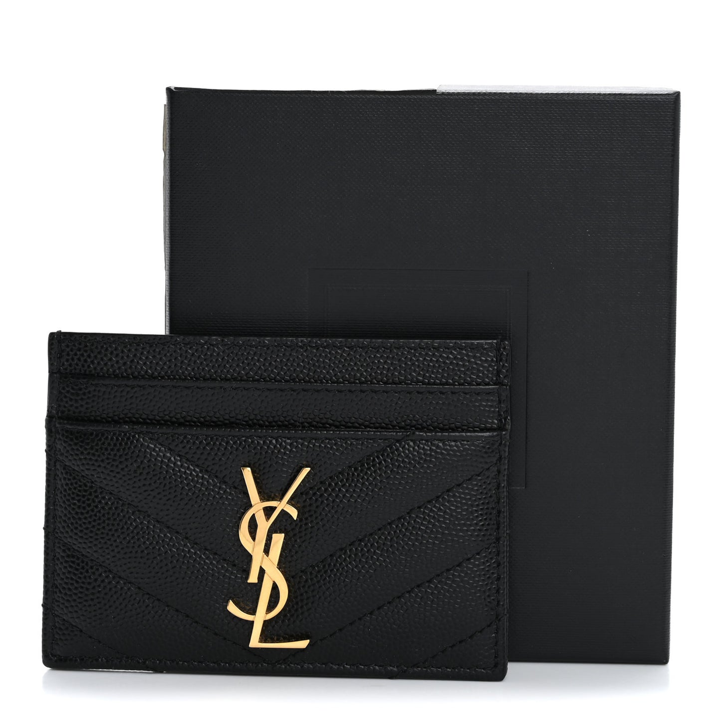 Grain De Poudre Matelasse Chevron Monogram Credit Card Case Black