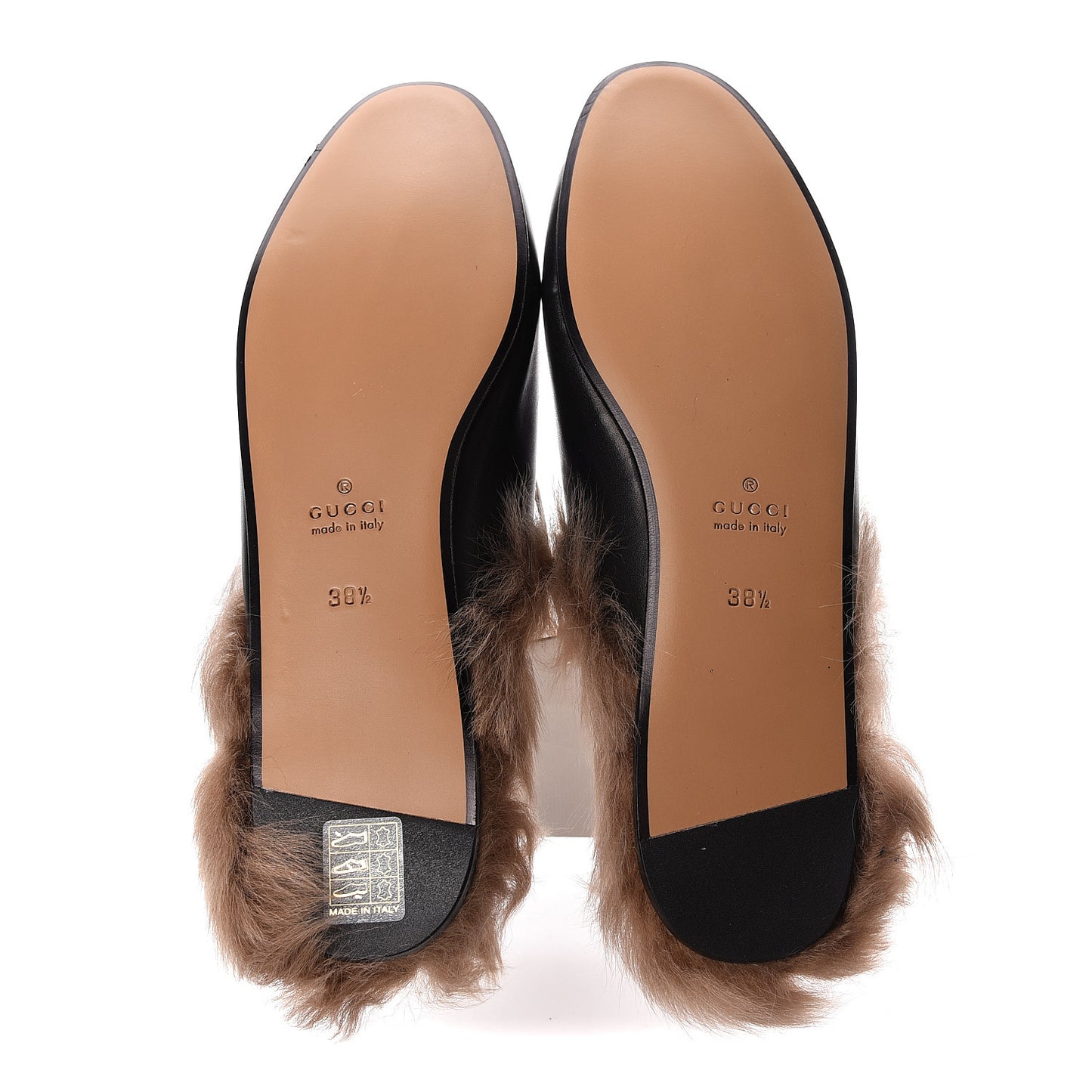 Calfskin Fur Womens Princetown Slippers 38.5 Black