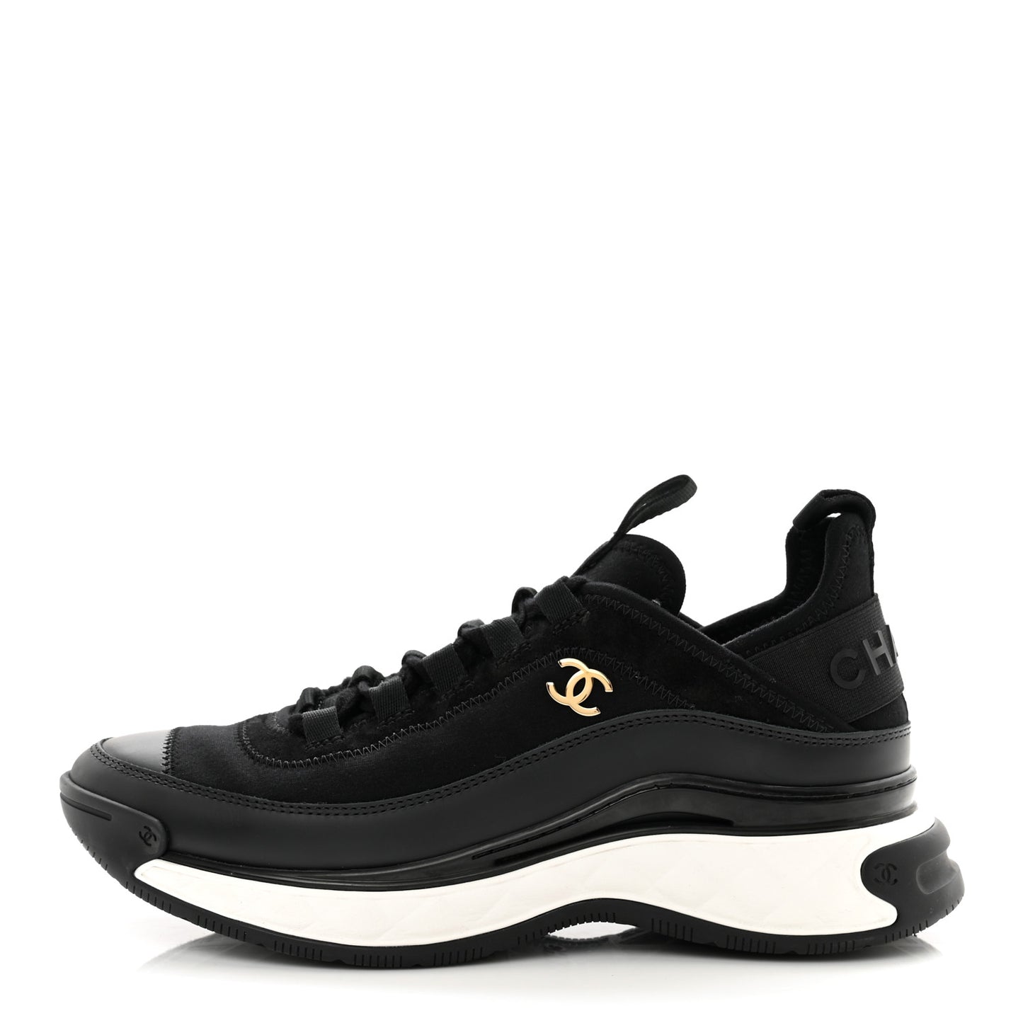 Velvet Calfskin Mixed Fibers CC Sneakers 37 Black