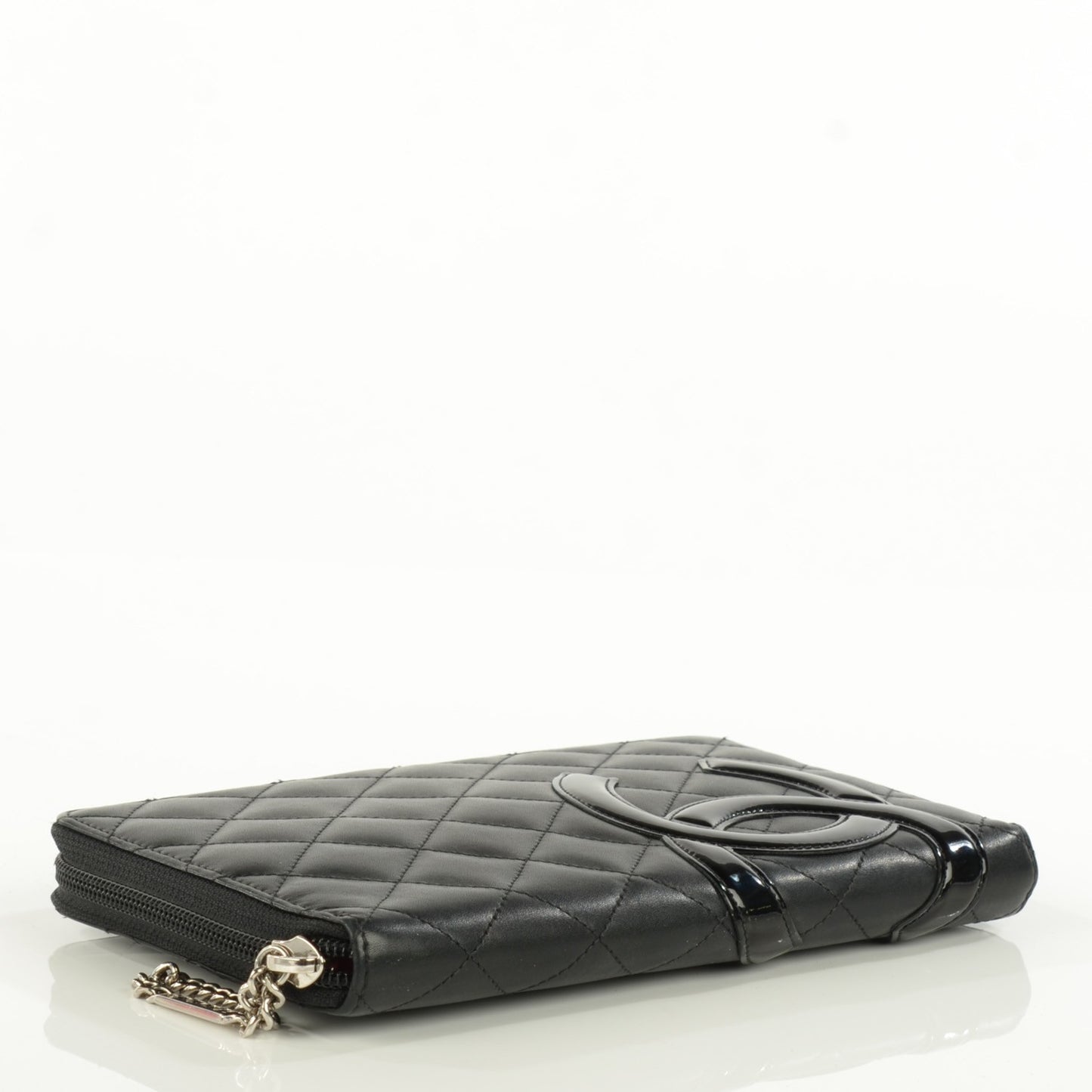 Calfskin Quilted Cambon Zip Around Organizer Wallet Black