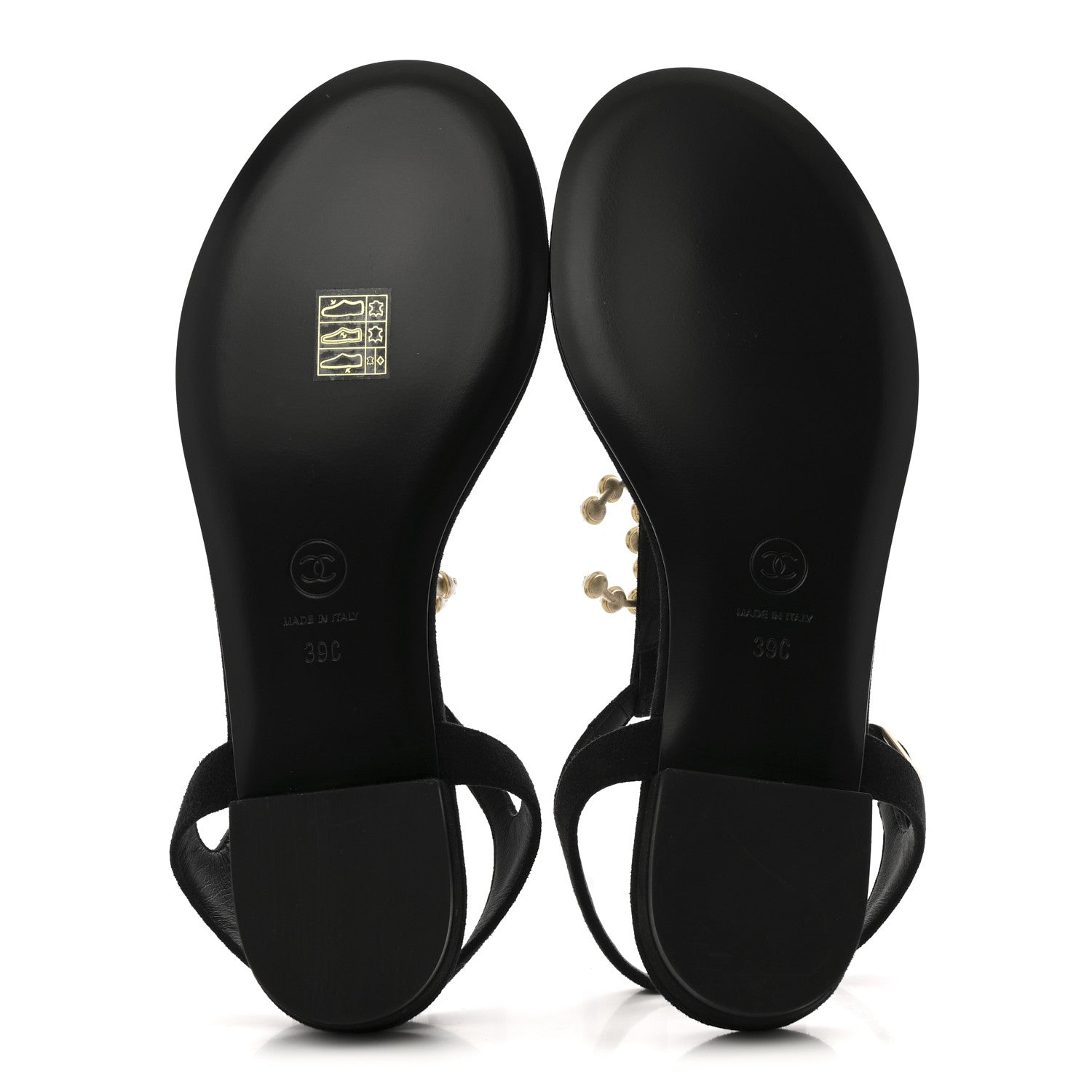 Chanel Suede Pearl Crystal CC Thong Sandal 39 Black 1768243