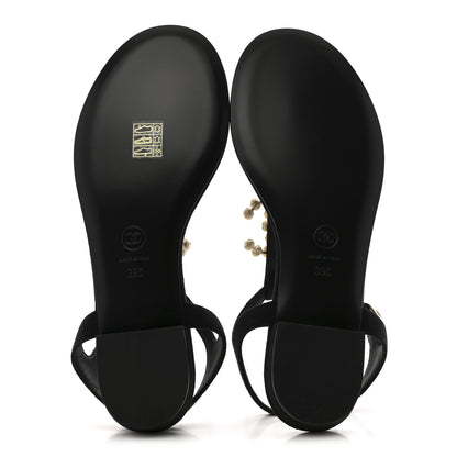 Chanel Suede Pearl Crystal CC Thong Sandal 39 Black 6 of 11