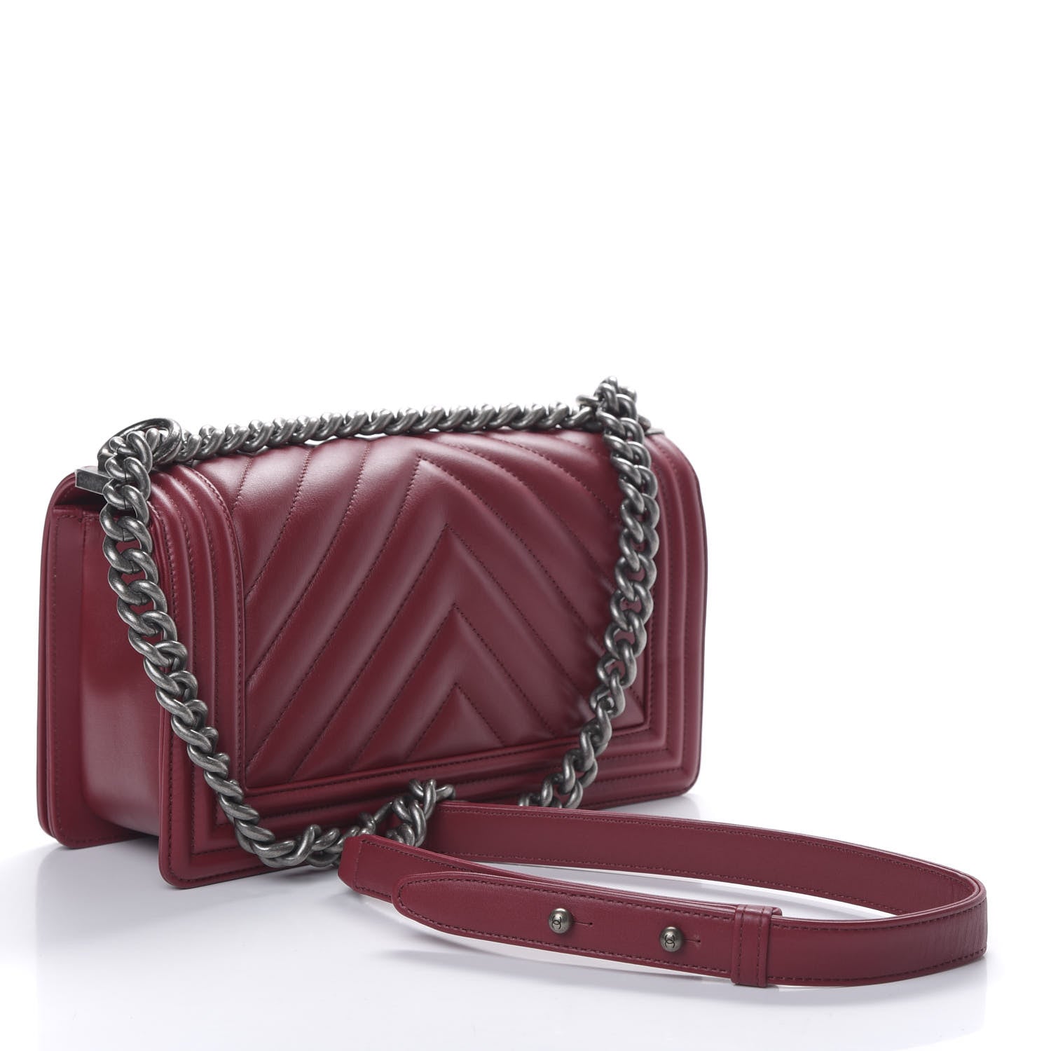 Chanel Lambskin Chevron Quilted Medium Boy Flap Dark Red 2 of 9