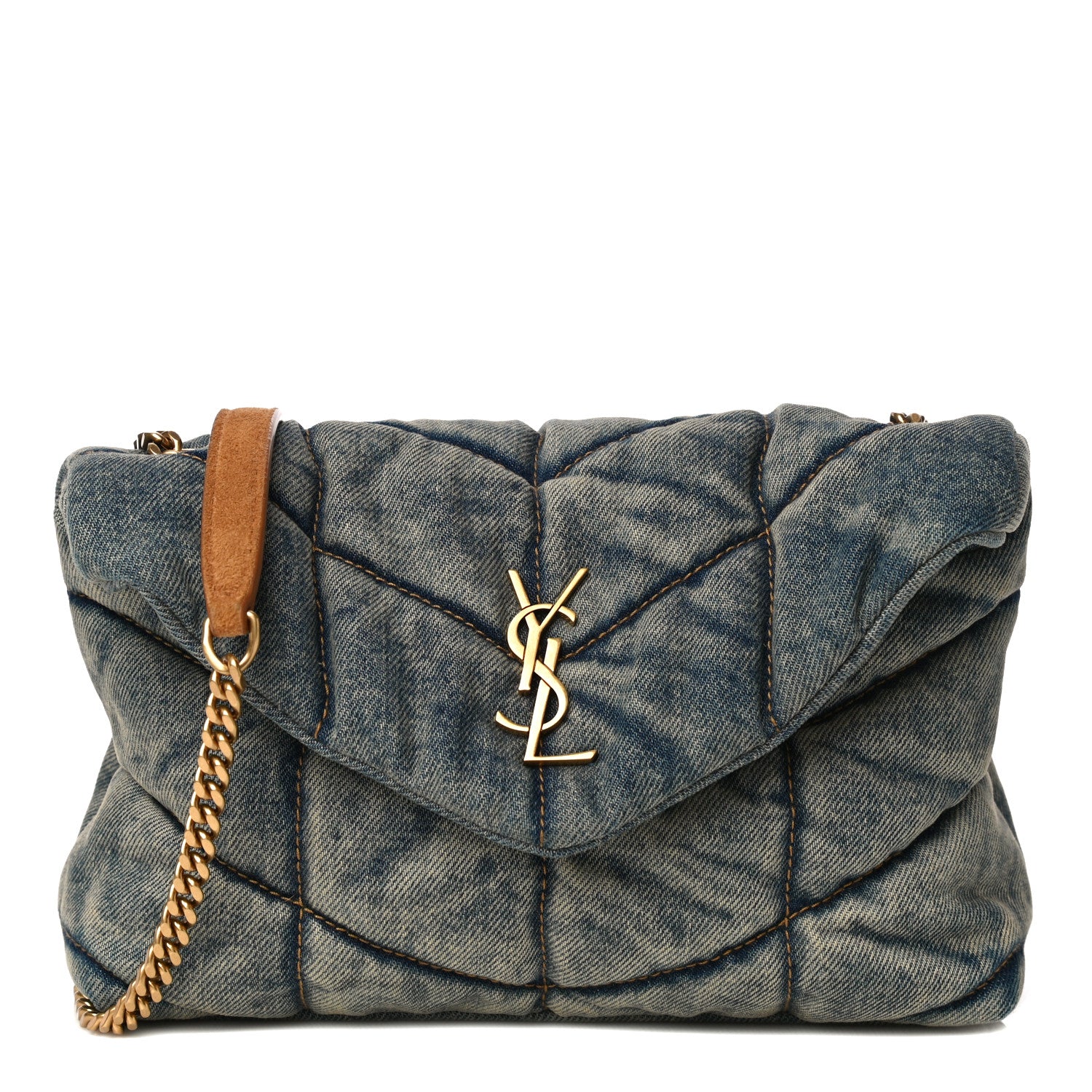 Saint Laurent Denim Quilted Toy Loulou Puffer Monogram Chain Satchel Rodeo Blue 1 of 11