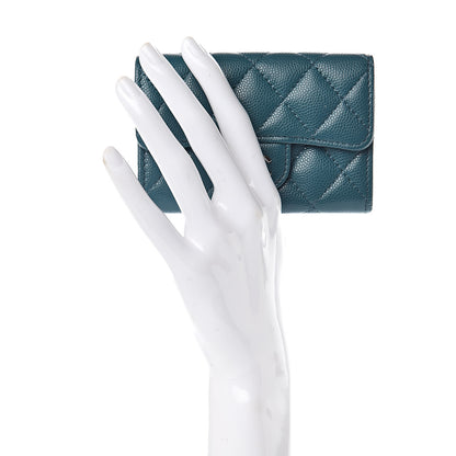 Chanel Caviar Quilted Card Holder Wallet Dark Turquoise 2 of 9