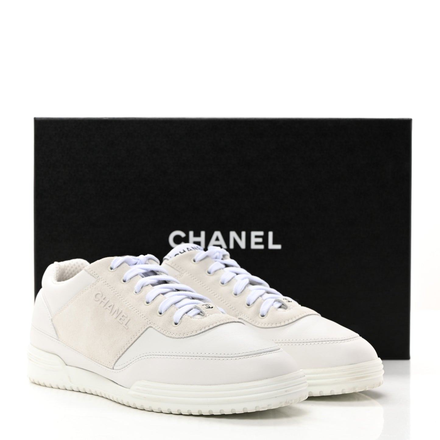 Calfskin Suede Coco Mark Logo Womens Sneakers 39 White