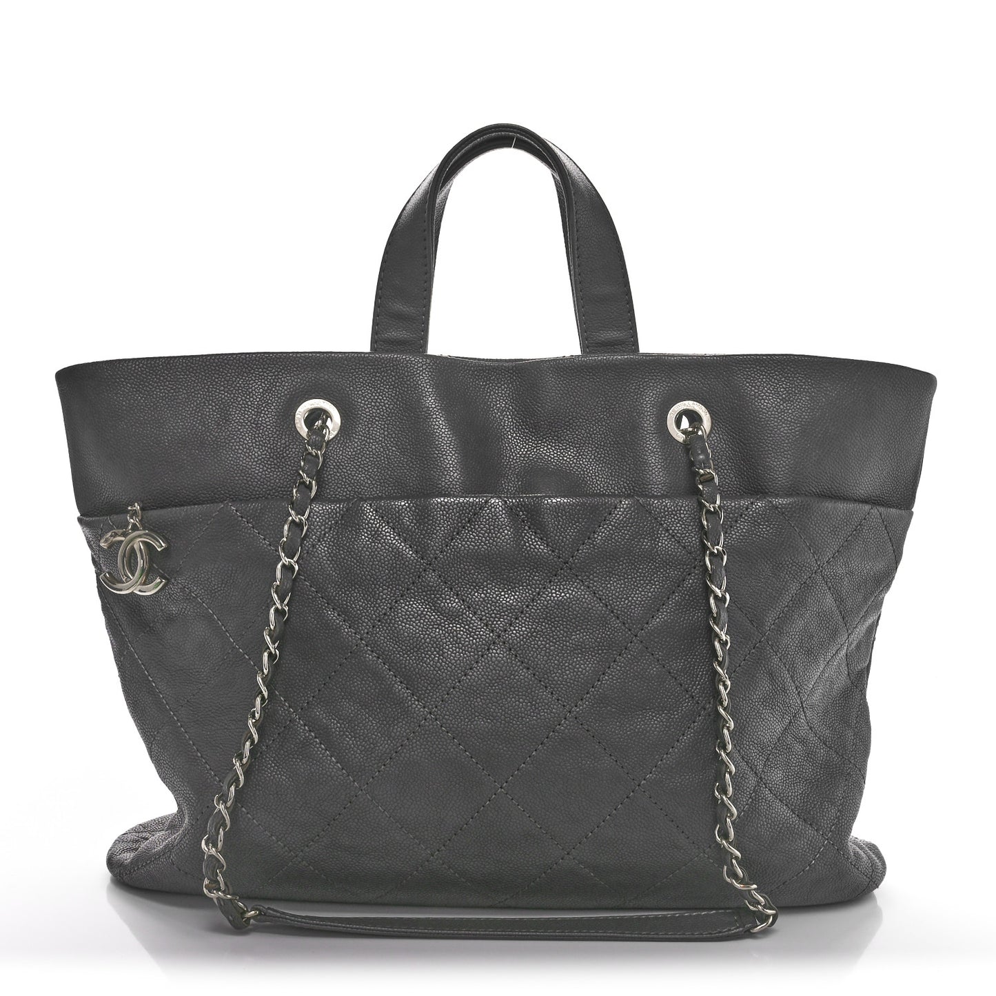 Caviar Quilted Shopping Tote Grey