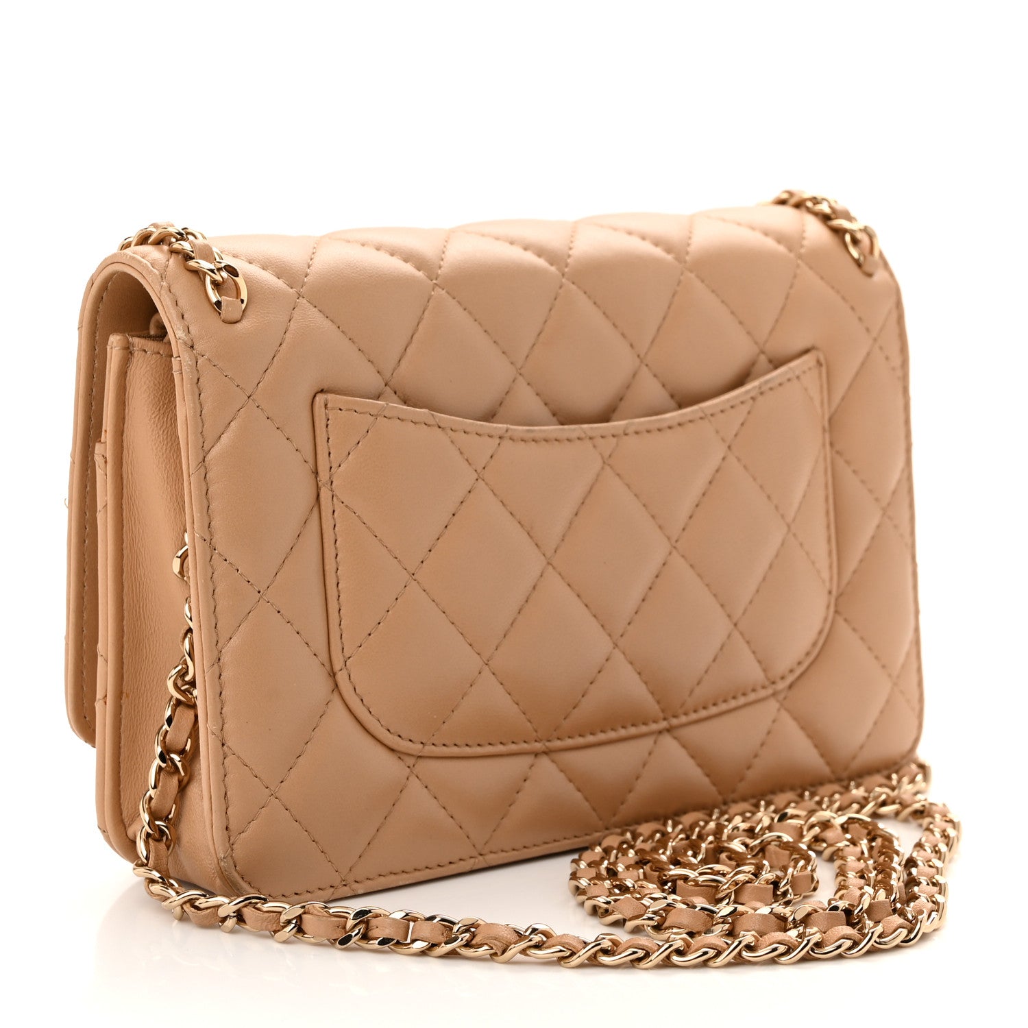 Chanel Lambskin Quilted Chain Around Wallet On Chain WOC Beige 3 of 11