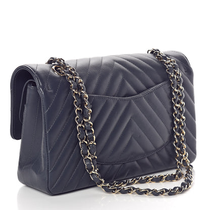 Chanel Lambskin Chevron Quilted Medium Double Flap Navy Blue 3 of 10