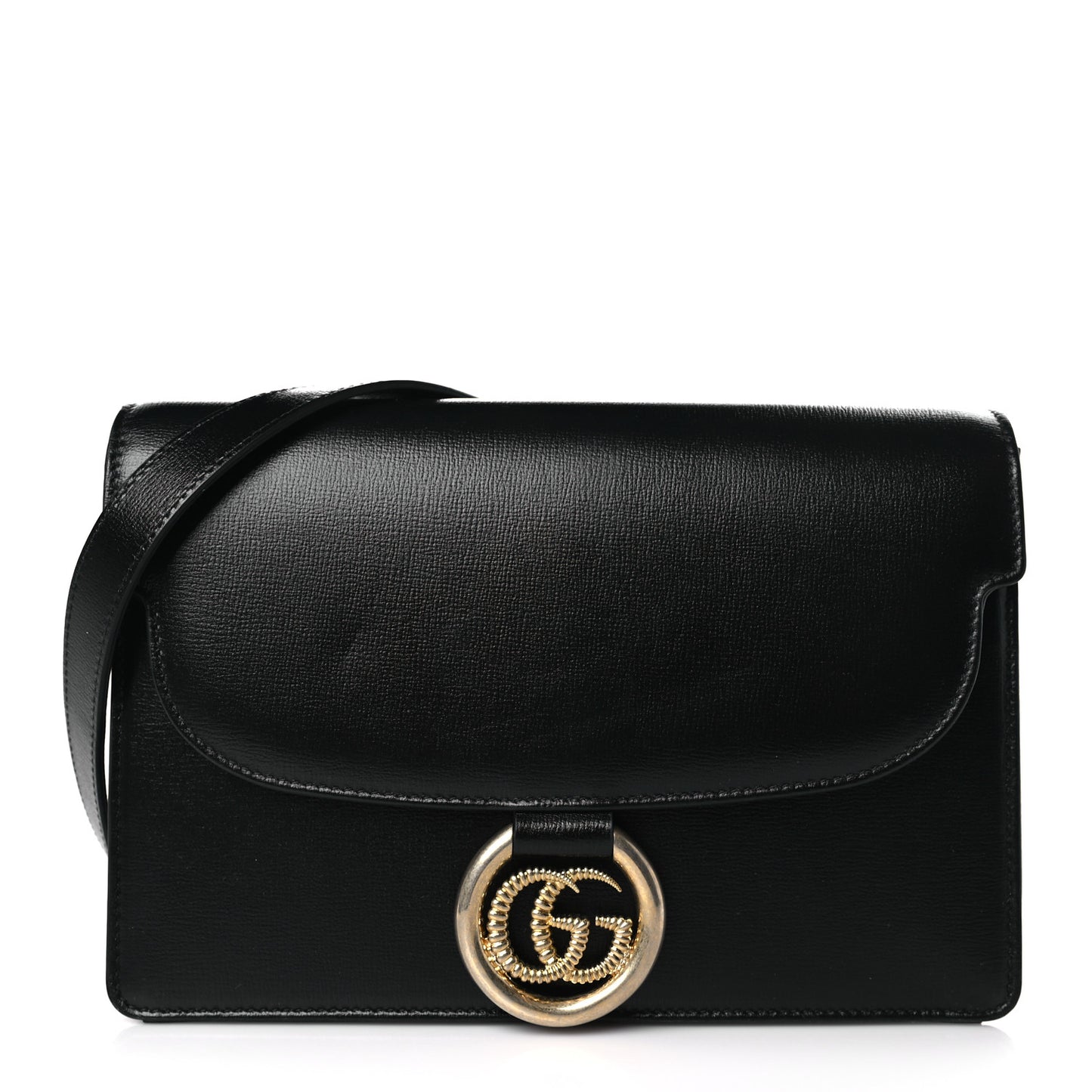 Textured Calfskin Small Torchon GG Ring Shoulder Bag Black