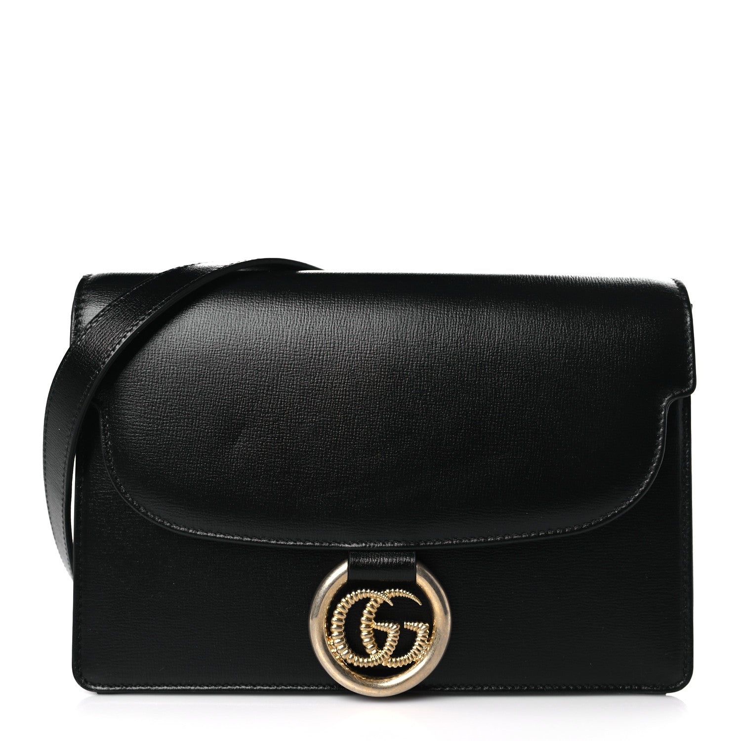 Gucci Textured Calfskin Small Torchon GG Ring Shoulder Bag Black 1 of 9