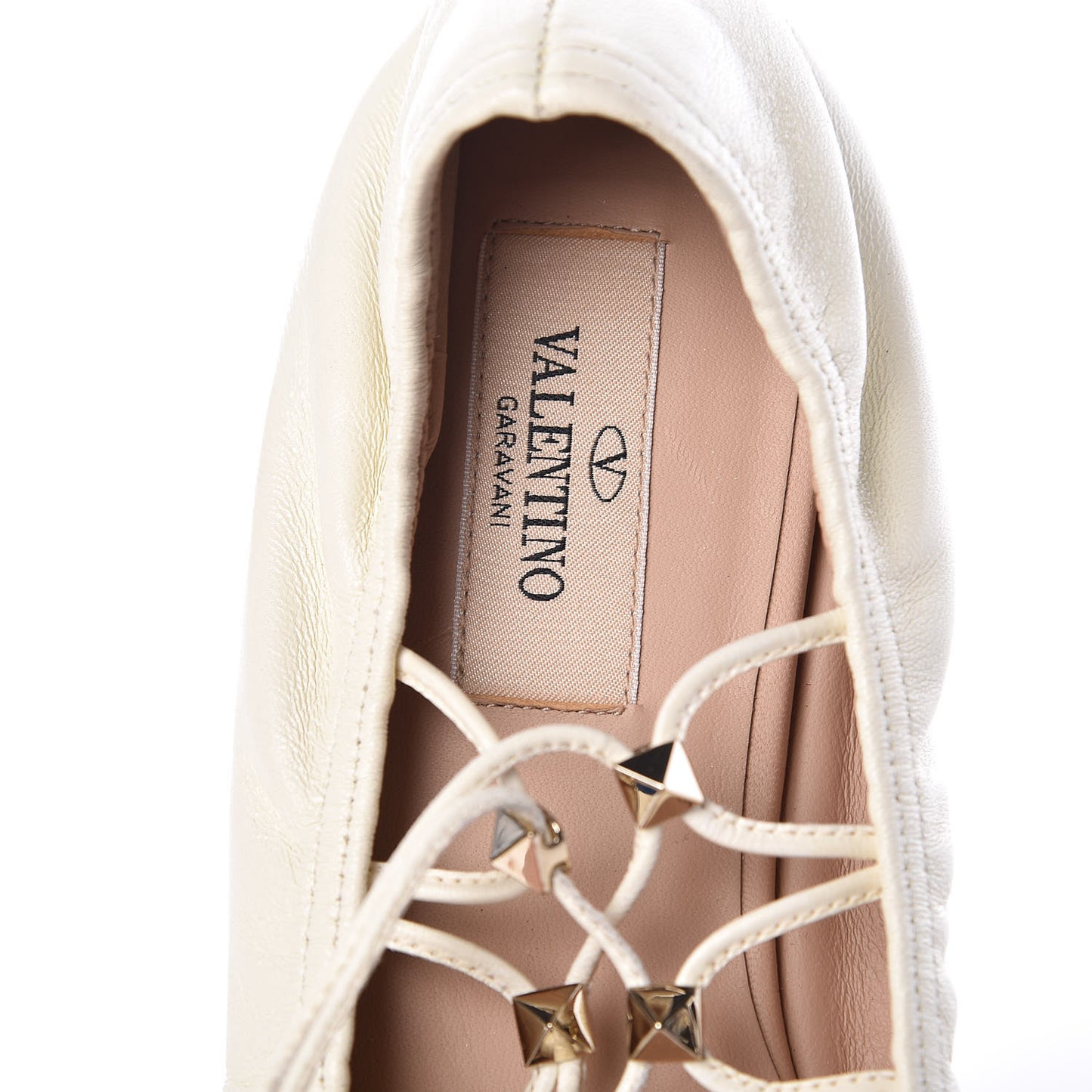 Nappa Rockstud Gladiator Lace Up Ballerina Flats 37 Ivory