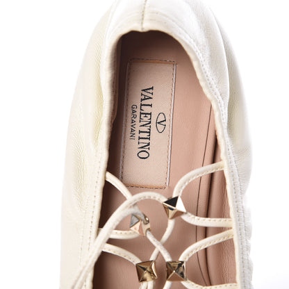 Valentino Garavani Nappa Rockstud Gladiator Lace Up Ballerina Flats 37 Ivory 9 of 11